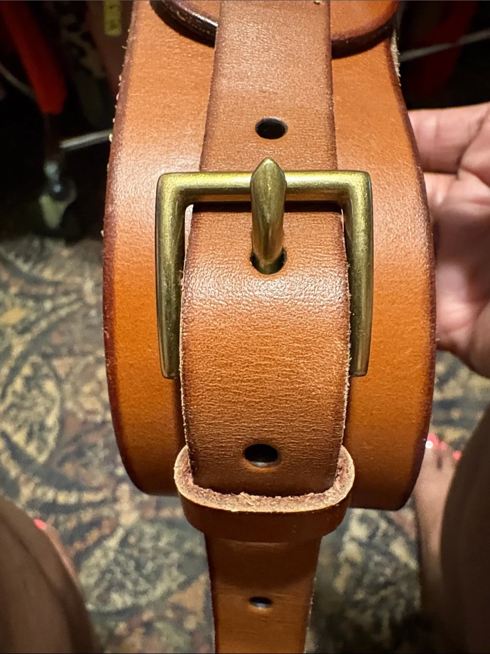 Men's Tan Leather Belt with Brass Buckle